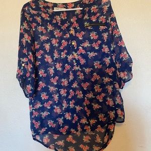 Blue floral sheer top
